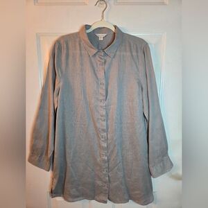 Garnet Hill Womens 100% Linen Long Sleeve Shirt Dress Tan Size L